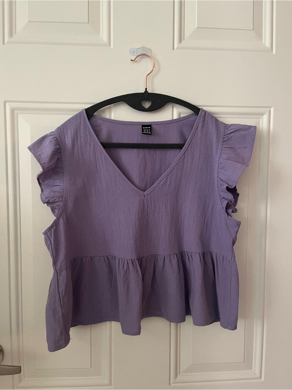SHEIN Lavender V-Neck Ruffle Sleeve Peplum Top